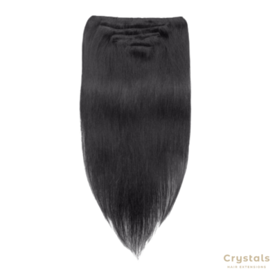Jet Black Straight Clip In Hair Extensions - Image 1